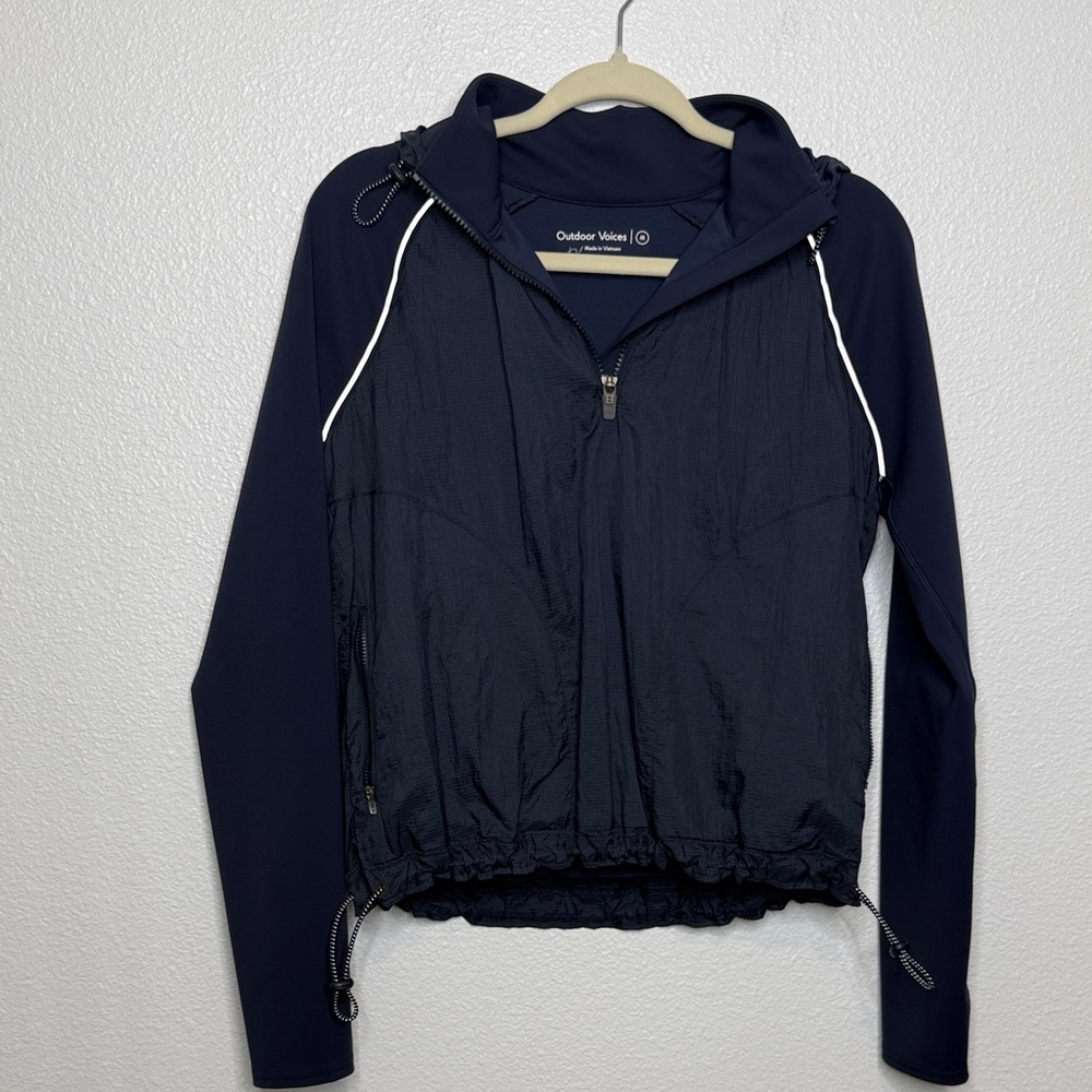 Outdoor Voices True Navy FrostKnit Hoodie Quarter Zip Jacket Windbreaker M